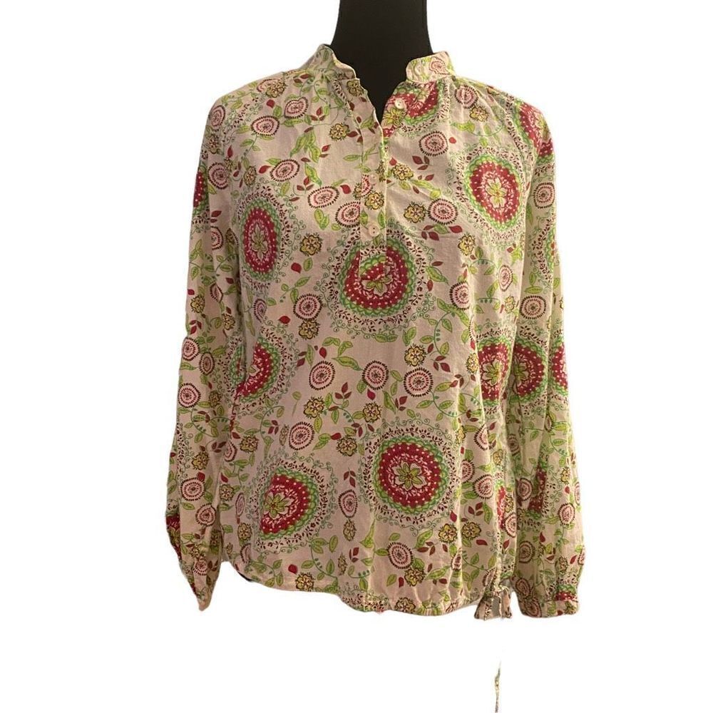 GAP Floral Medallion Print Long-Sleeve Blouse in Cream, Pink & Green